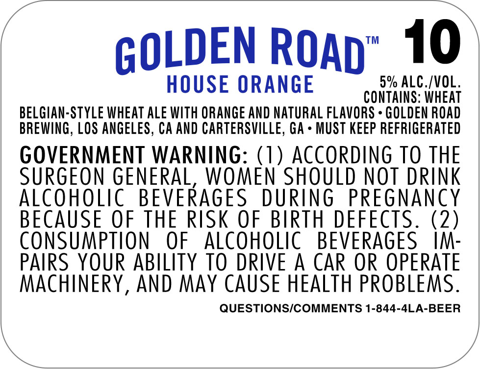 TABC label artwork for GOLDEN ROAD HOUSE ORANGE 15.5 GAL. KEG