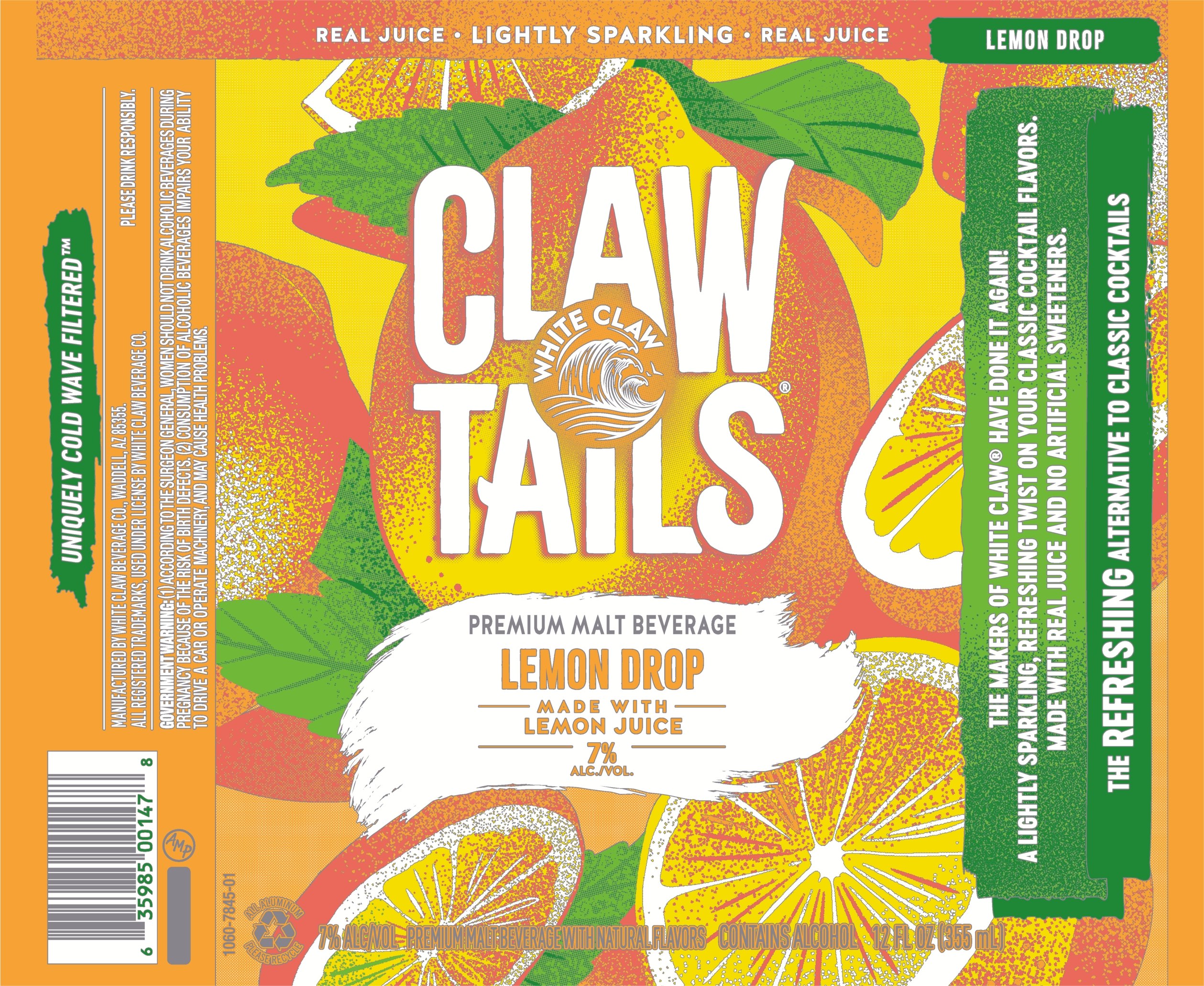 TABC label artwork for Clawtails by White Claw Lemon Drop