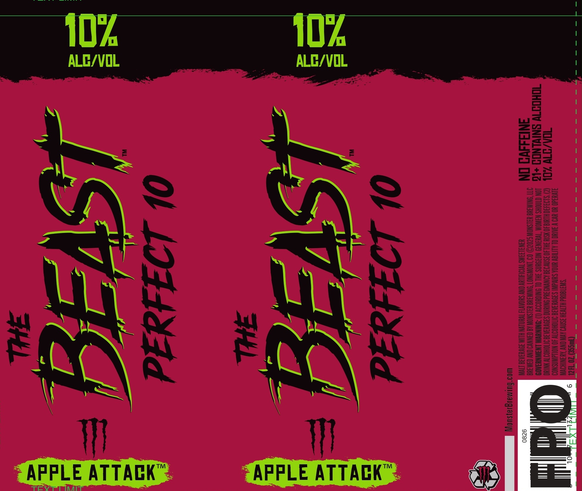 TABC label artwork for MONSTER BREWING THE BEAST PERFECT 10 APPLE ATTACK