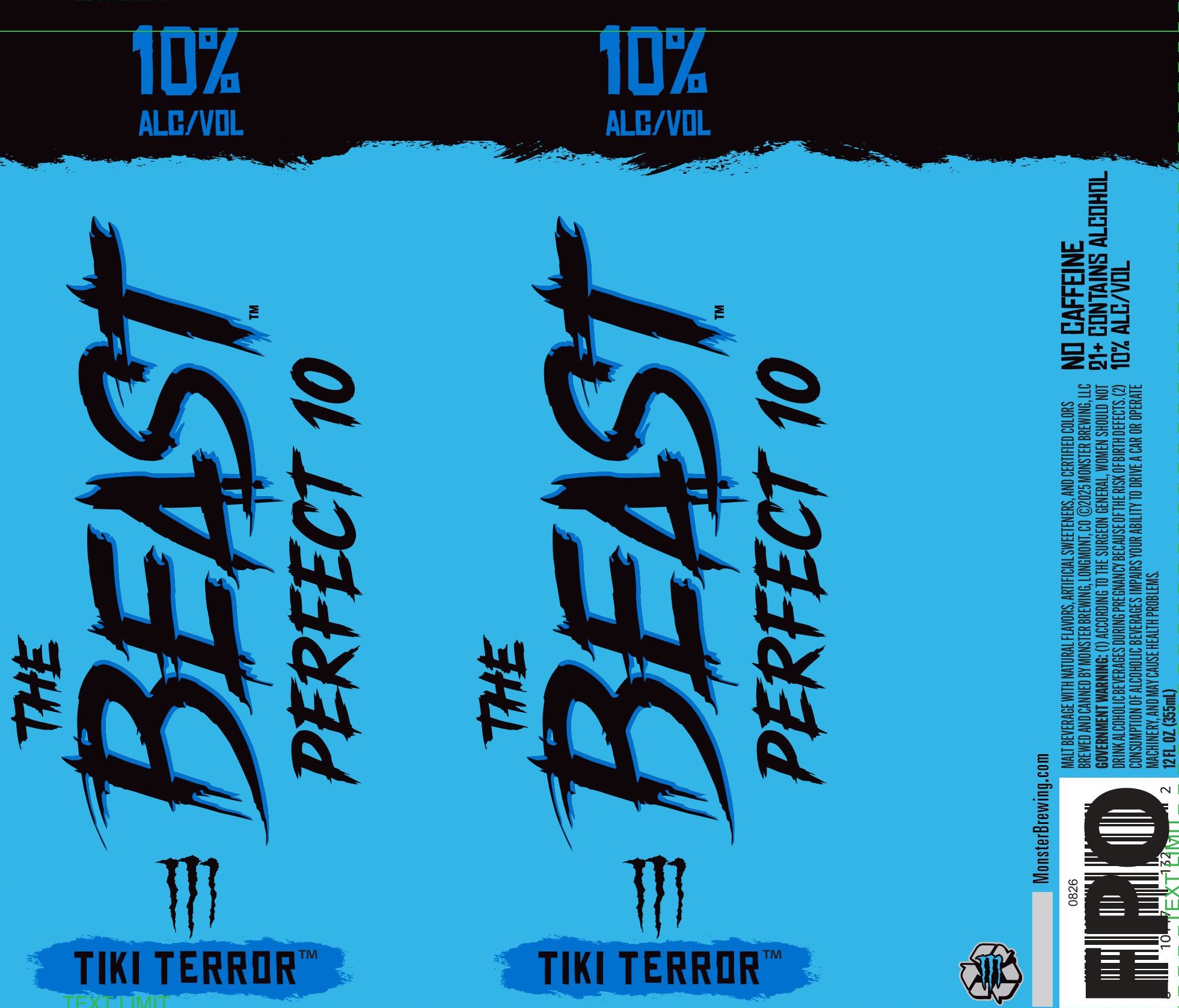 TABC label artwork for MONSTER BREWING THE BEAST PERFECT 10 TIKI TERROR