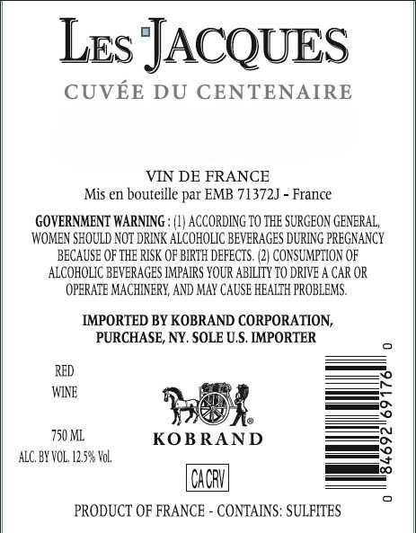 TABC label artwork for Les Jacques Rochegres Cuvée du Centenaire