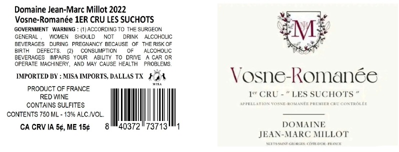TABC label artwork for DOMAINE JEAN-MARC MILLOT LES SUCHOTS
