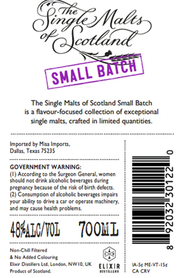 TABC label artwork for THE SINGLE MALTS OF SCOTLAND THE HIGHLANDS SMALL BATCH
