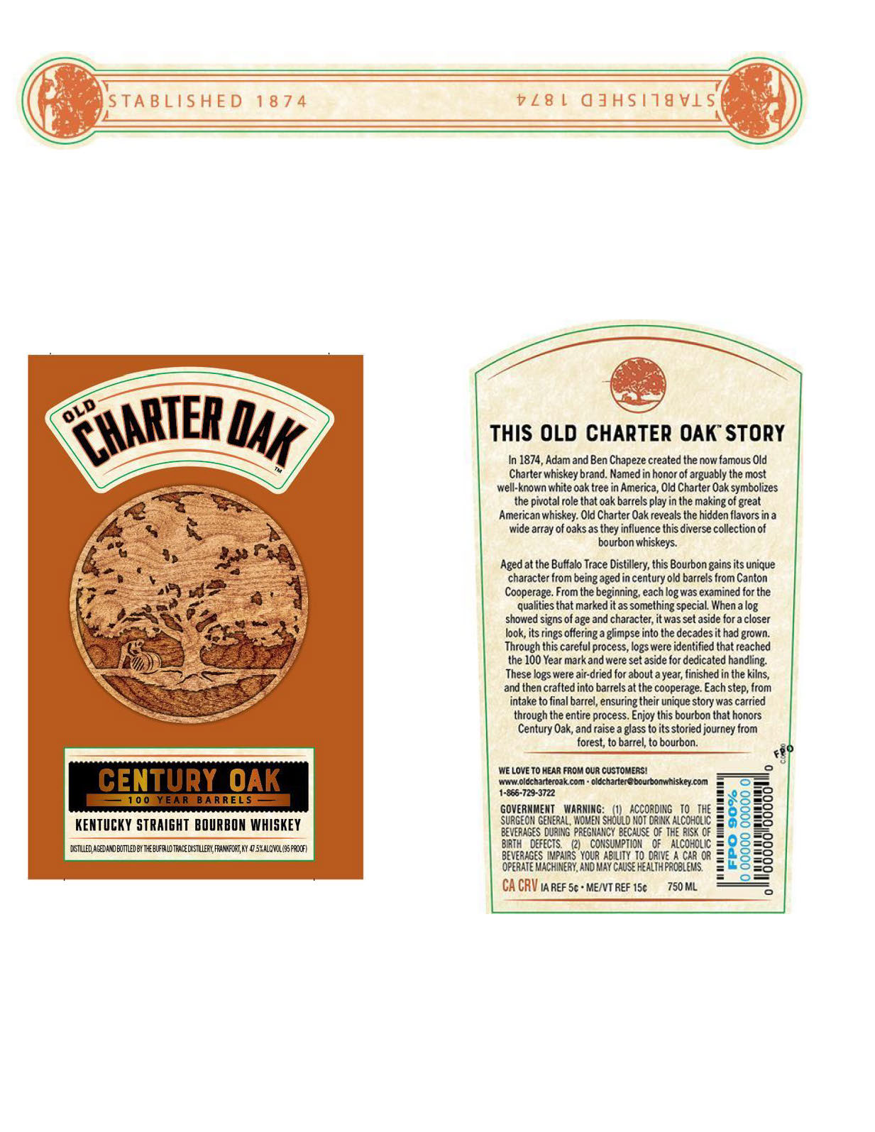 TABC label artwork for Old Charter Oak "Century Oak" 100 Year Barrels