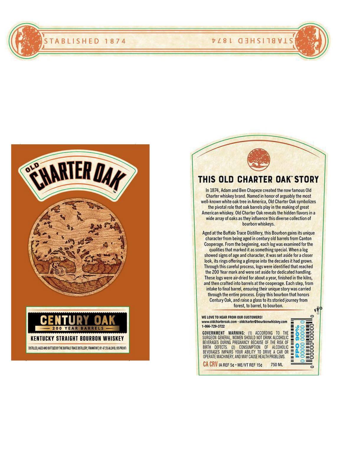 TABC label artwork for Old Charter Oak "Century Oak" 200 Year Barrels