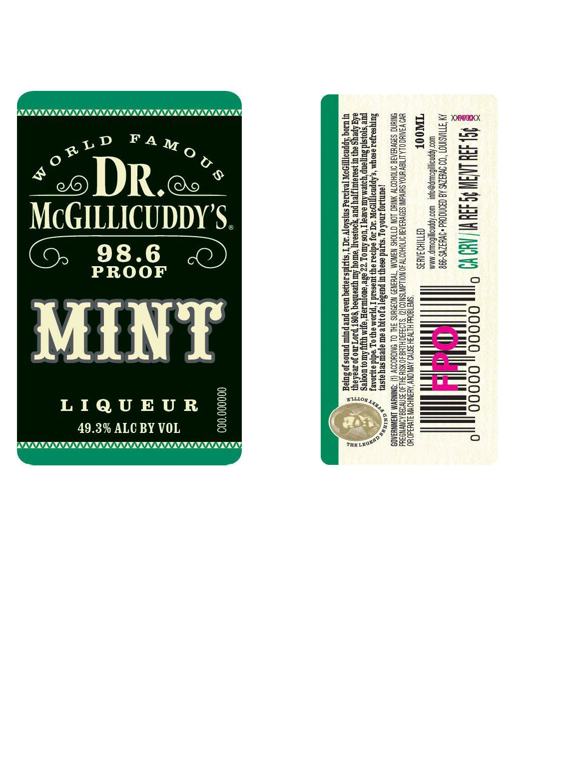 TABC label artwork for Dr. McGillicuddy's Mint Liqueur