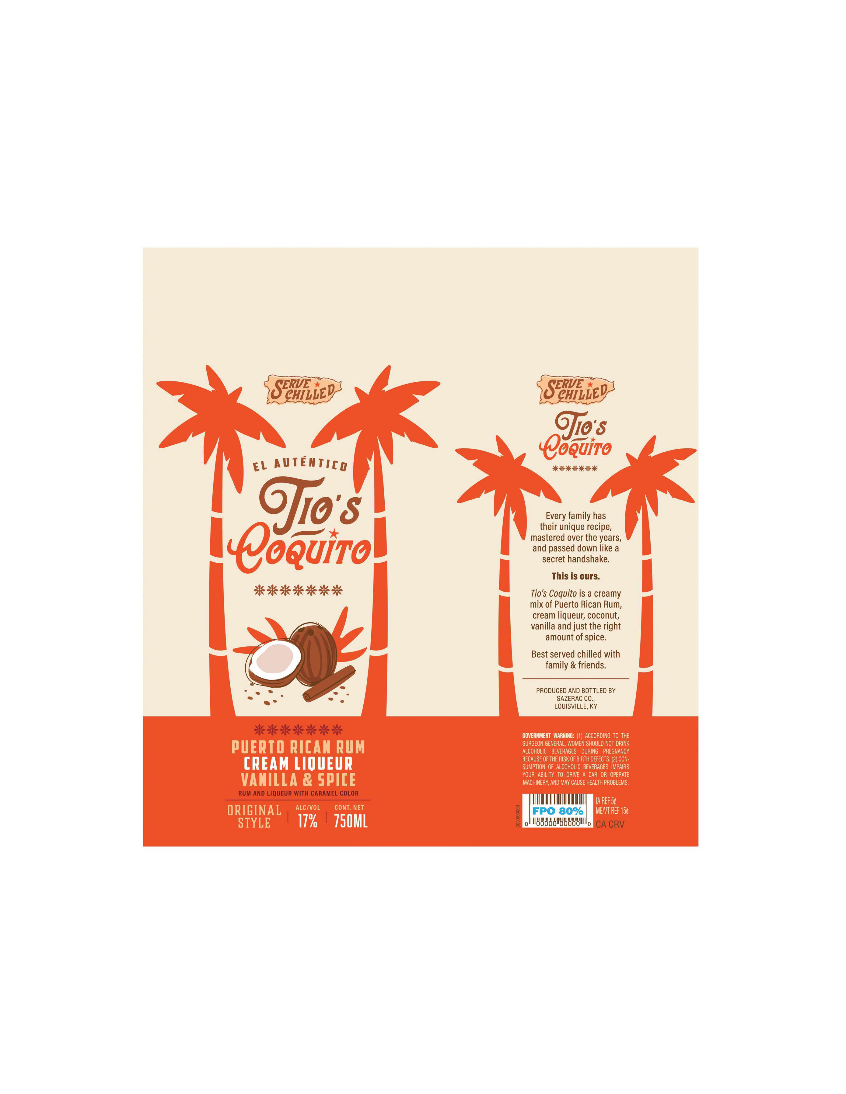 TABC label artwork for Tio's Coquito Puerto Rican Rum Vanilla & Spice Cream Liqueur