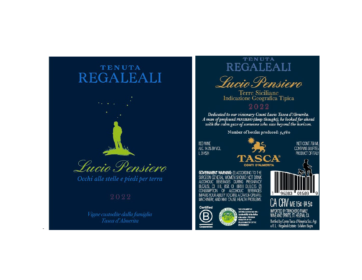 TABC label artwork for Tenuta Regaleali Lucio Pensiero