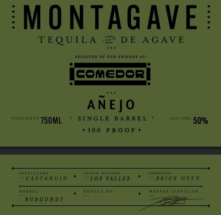 TABC label artwork for Montagave Tequila Anejo 100% De Agave Single Barrel