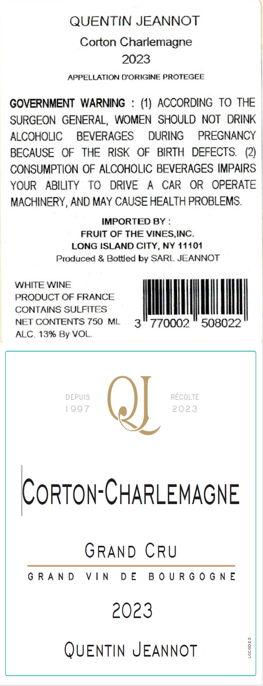 TABC label artwork for Quentin Jeannot Corton Charlemagne White