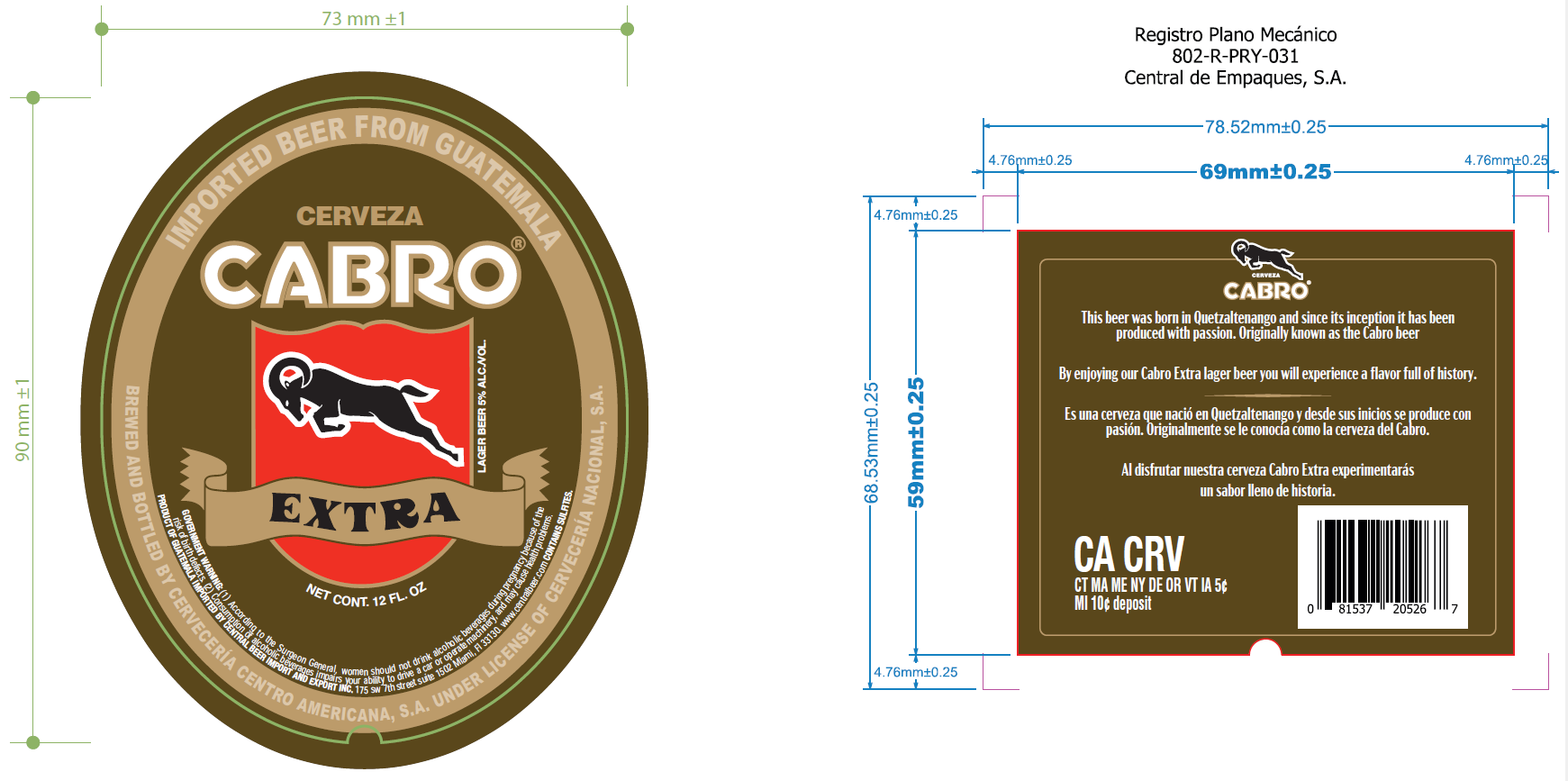 TABC label artwork for CABRO EXTRA BOTTLE