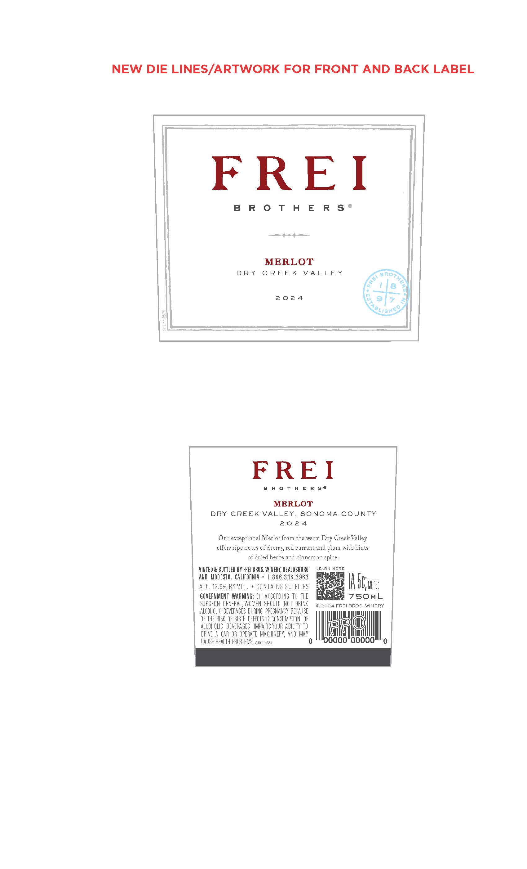 TABC label artwork for Frei Brothers Merlot Dry Creek Valley