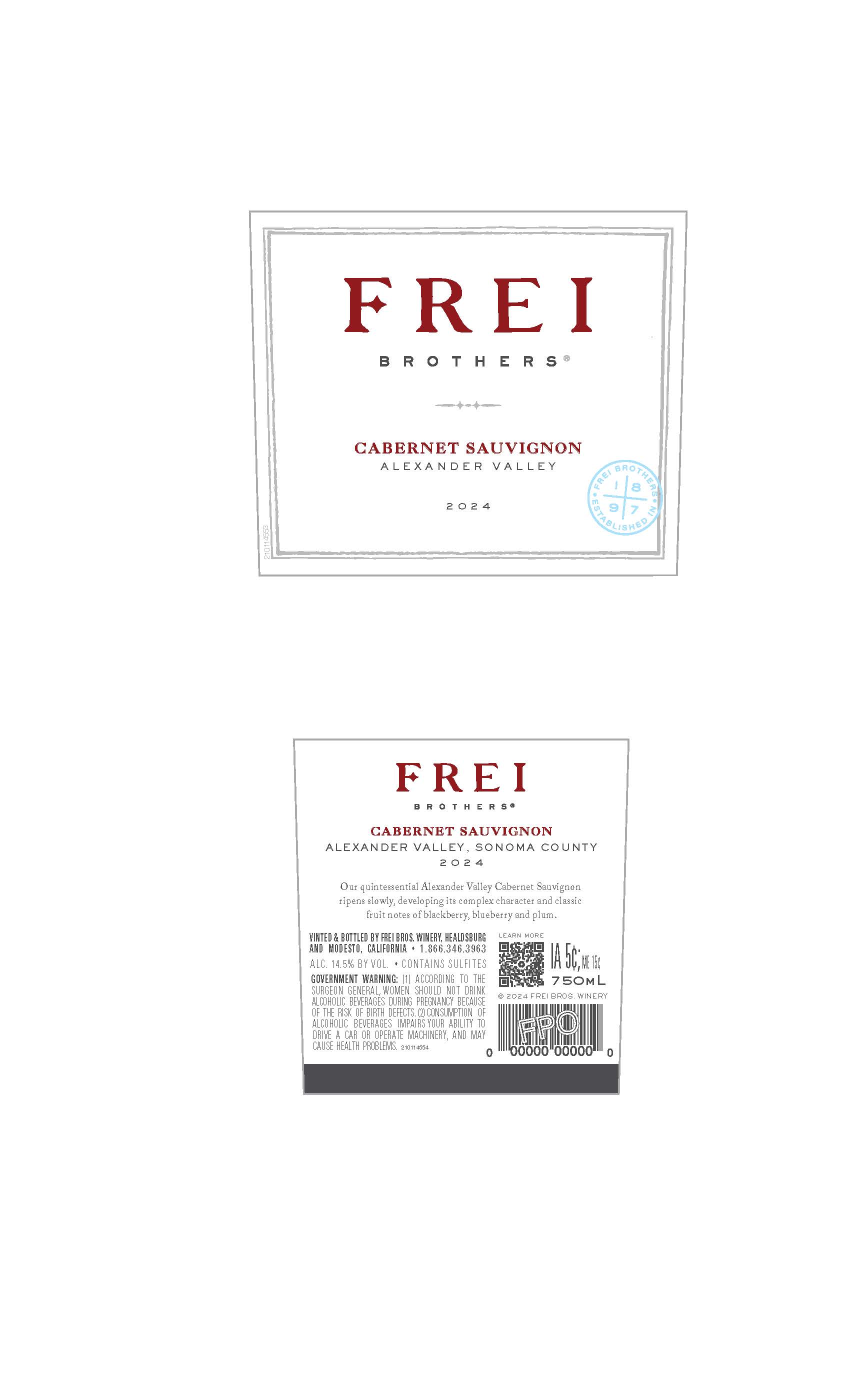 TABC label artwork for Frei Brothers Cabernet Sauvignon Alexander Valley