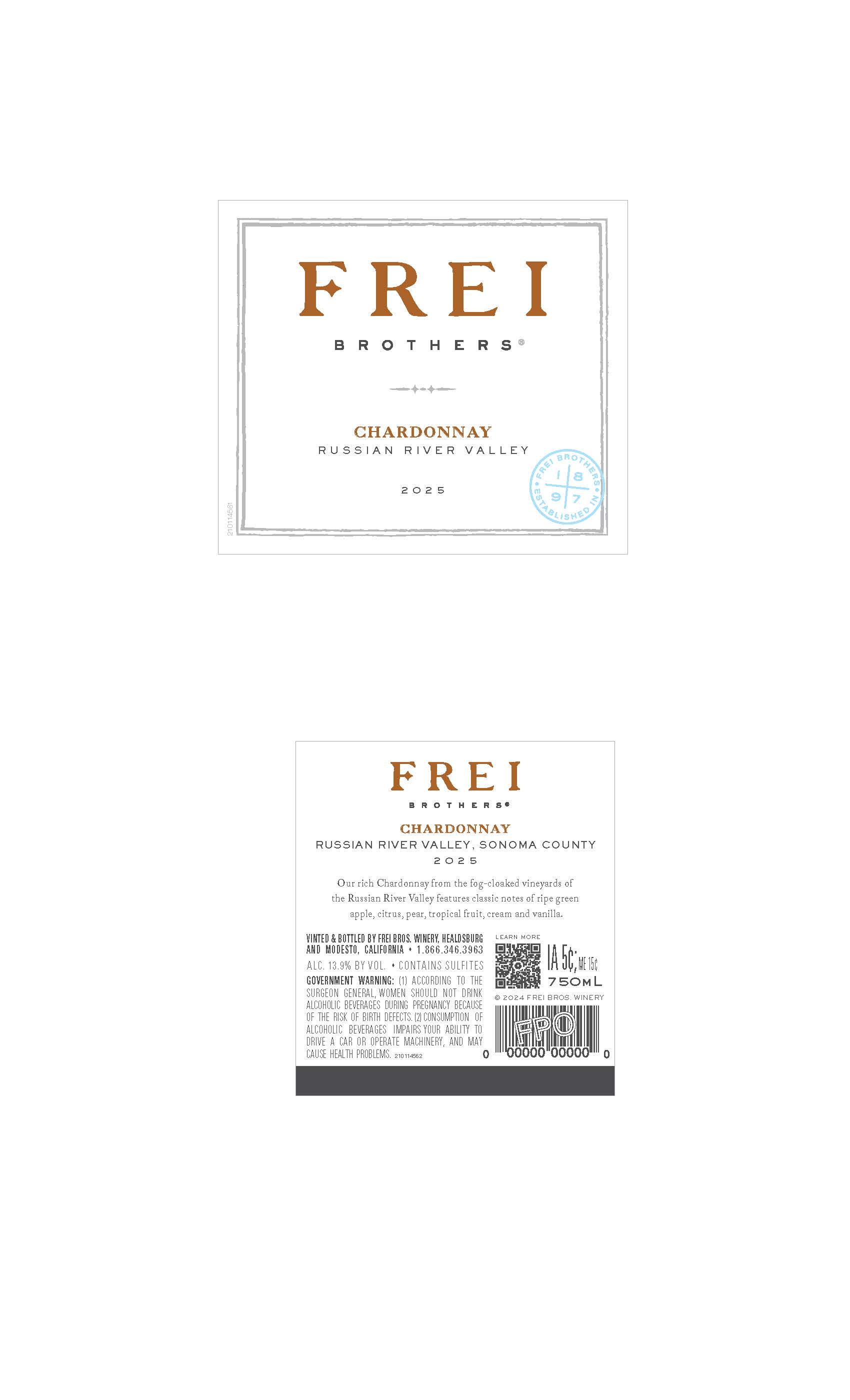 TABC label artwork for Frei Brothers Chardonnay Russian River Valley
