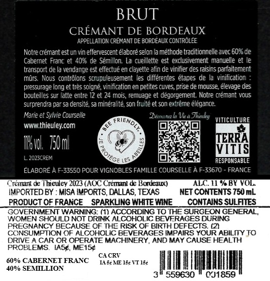 TABC label artwork for CREMANT DE THIEULEY CREMANT DE BORDEAUX