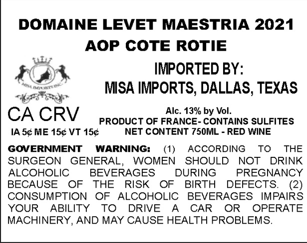 TABC label artwork for DOMAINE LEVET MAESTRIA