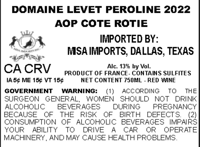 TABC label artwork for DOMAINE LEVET PEROLINE