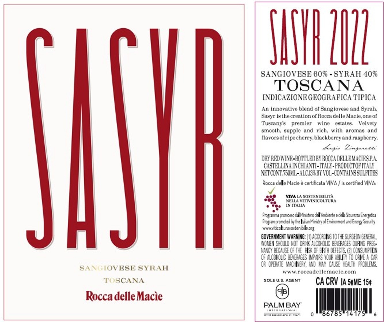 TABC label artwork for Rocca delle Macie SASYR Sangiovese, Syrah Toscana