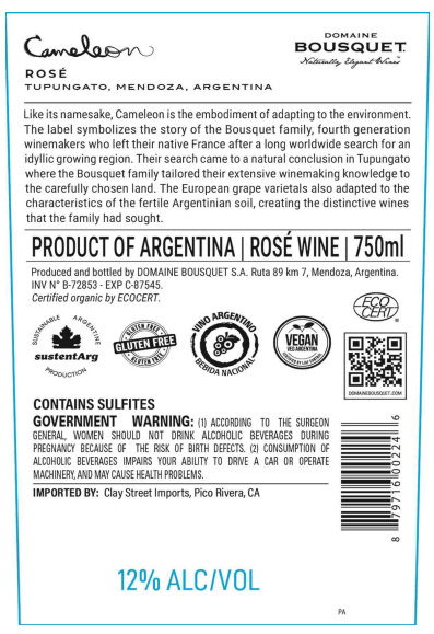 TABC label artwork for DOMIANE BOUSQUET CAMELEON ROSE