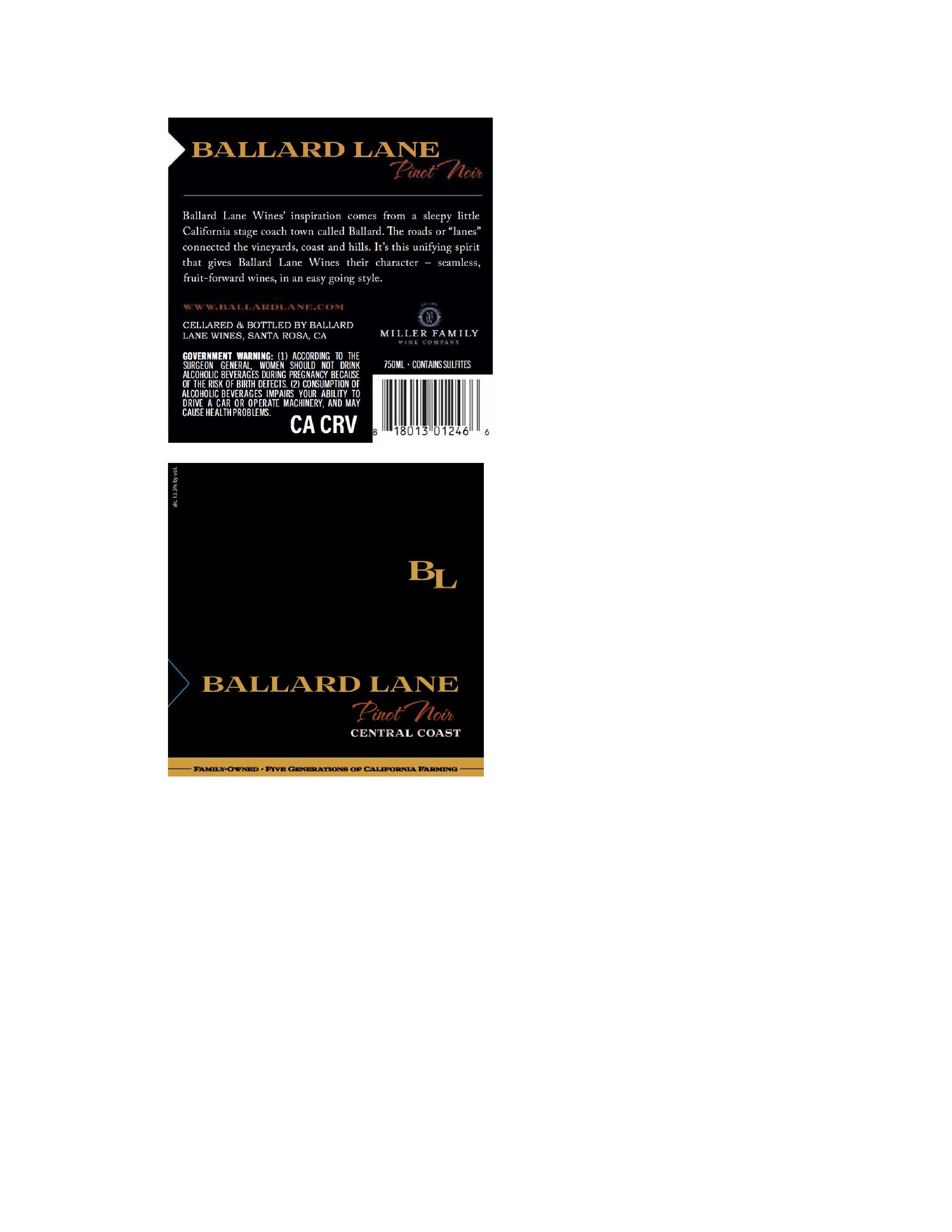 TABC label artwork for Ballard Lane Pinot Noir