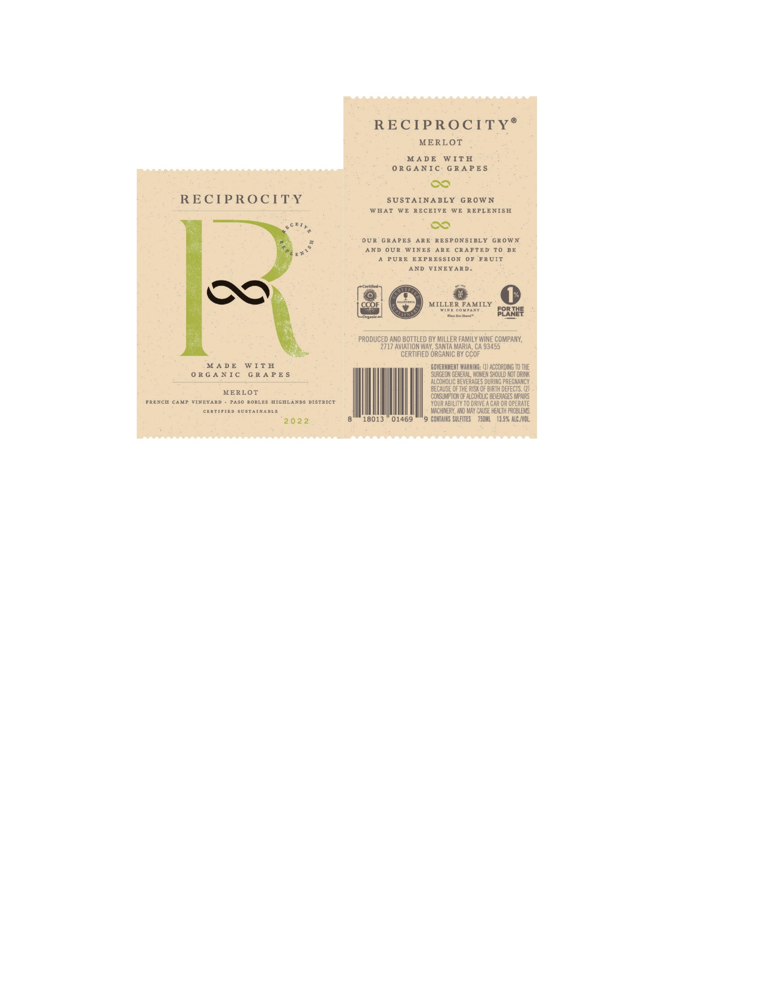 TABC label artwork for Reciprocity Merlot