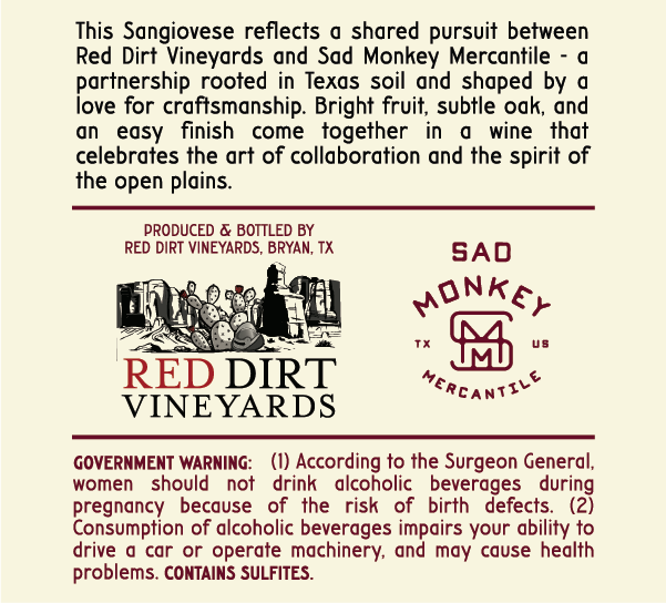 TABC label artwork for Sad Monkey Sangiovese