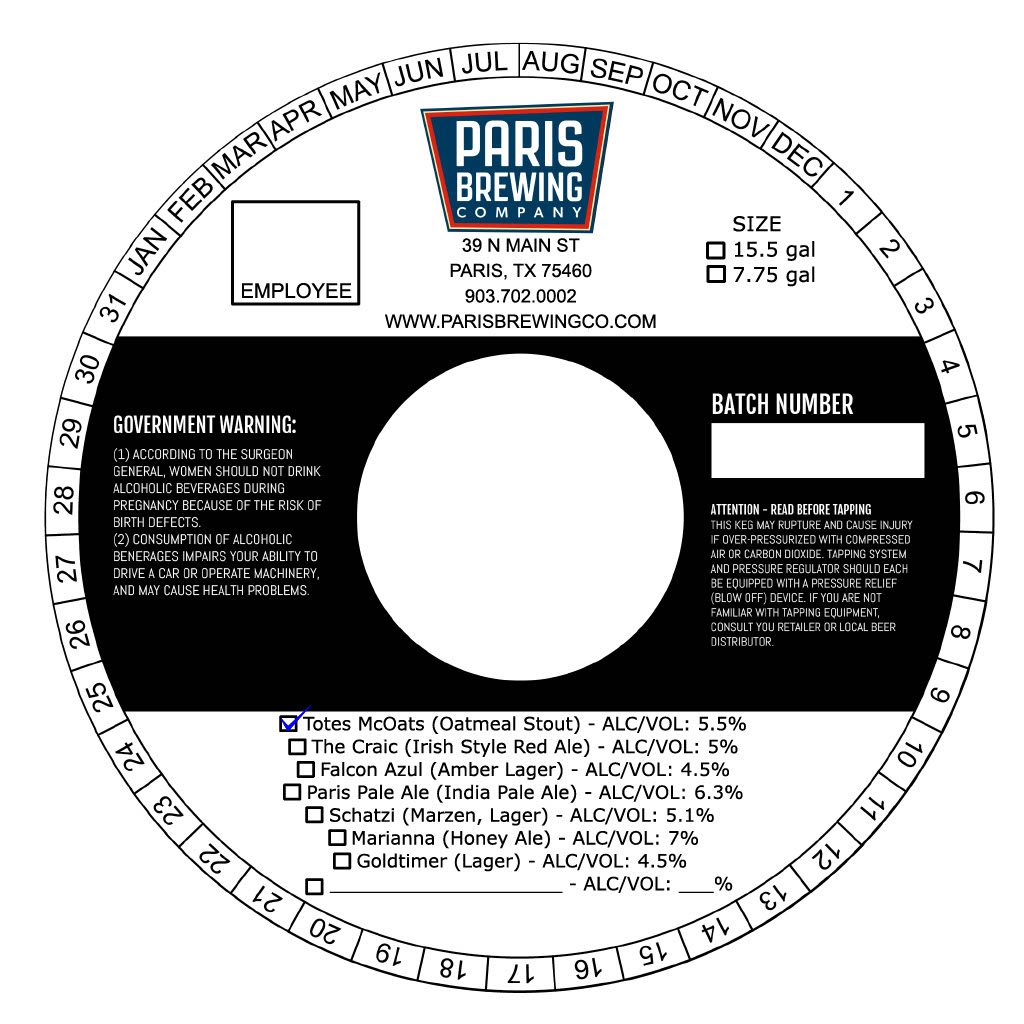TABC label artwork for Toats McOats Oatmeal Stout