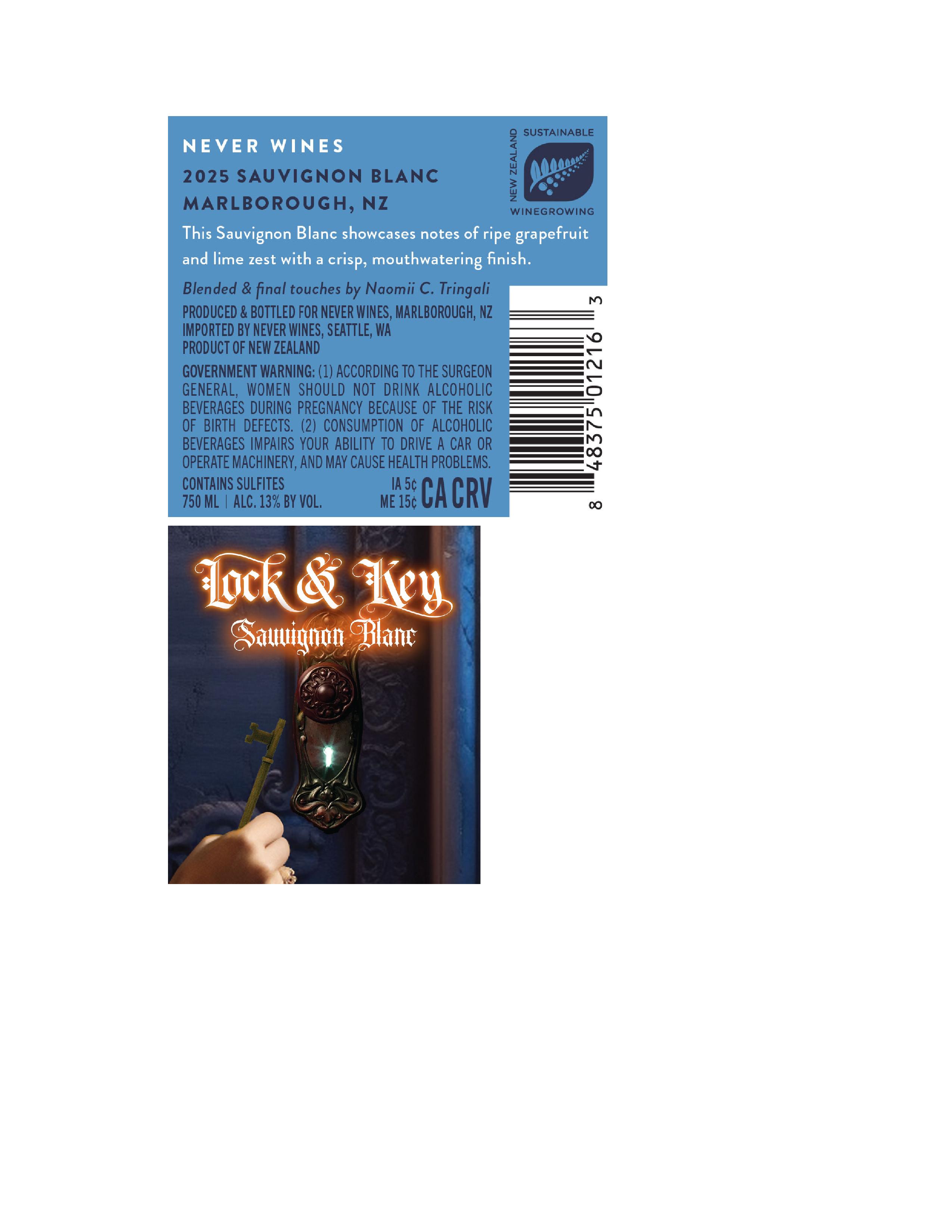 TABC label artwork for Never Wines Sauvignon Blanc