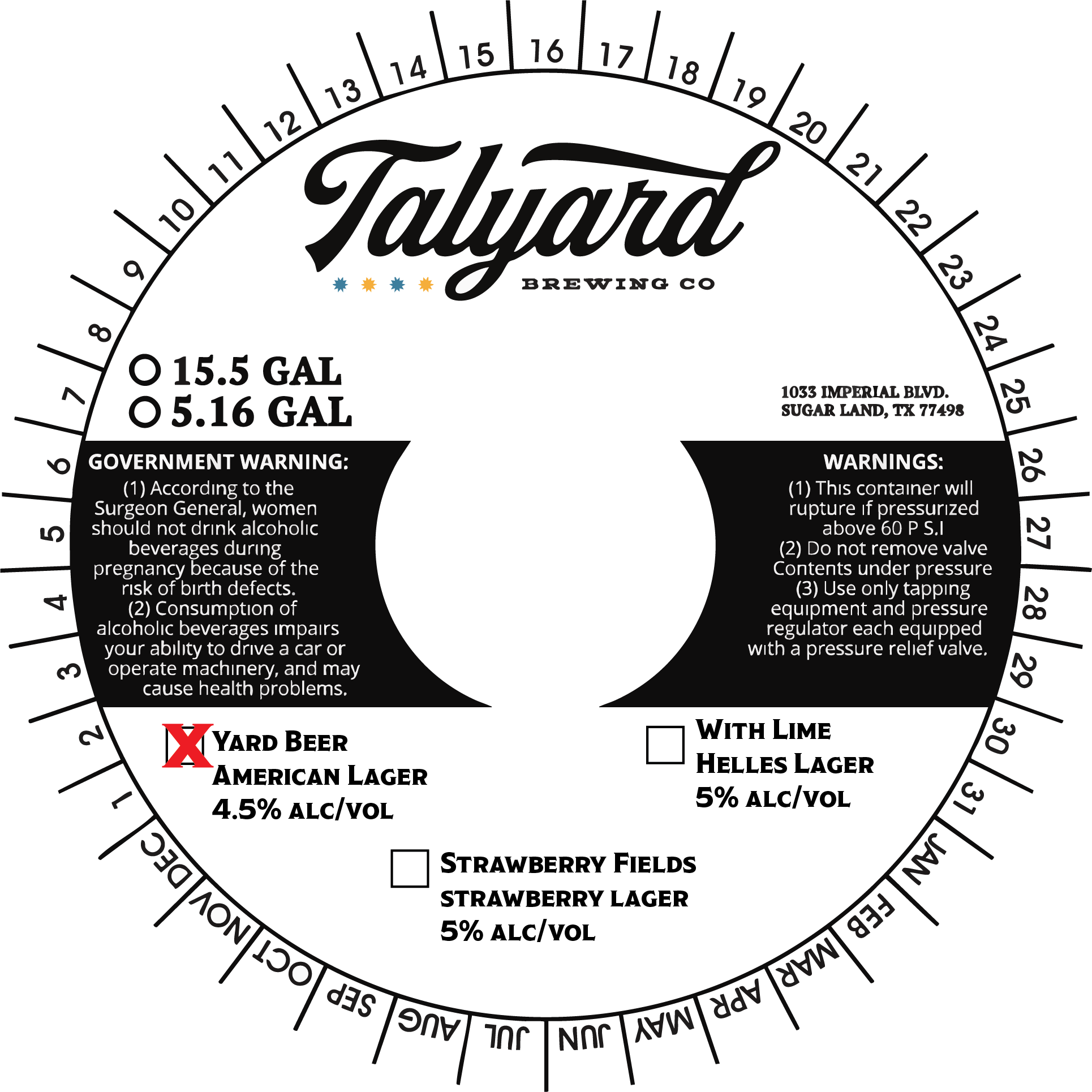 TABC label artwork for Yard Beer