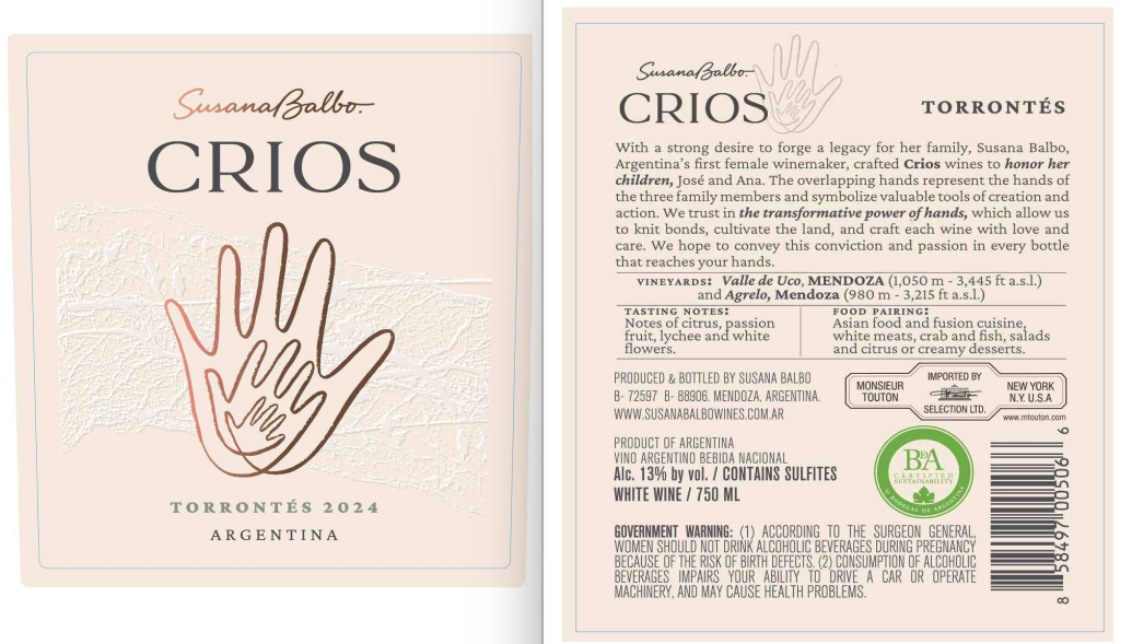 TABC label artwork for Crios Torrontes