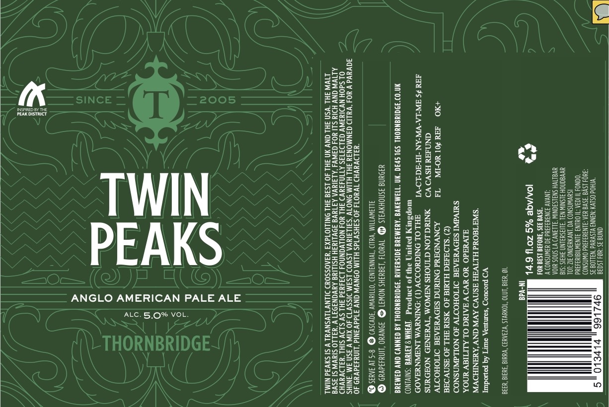 TABC label artwork for Thornbridge Twin Peaks