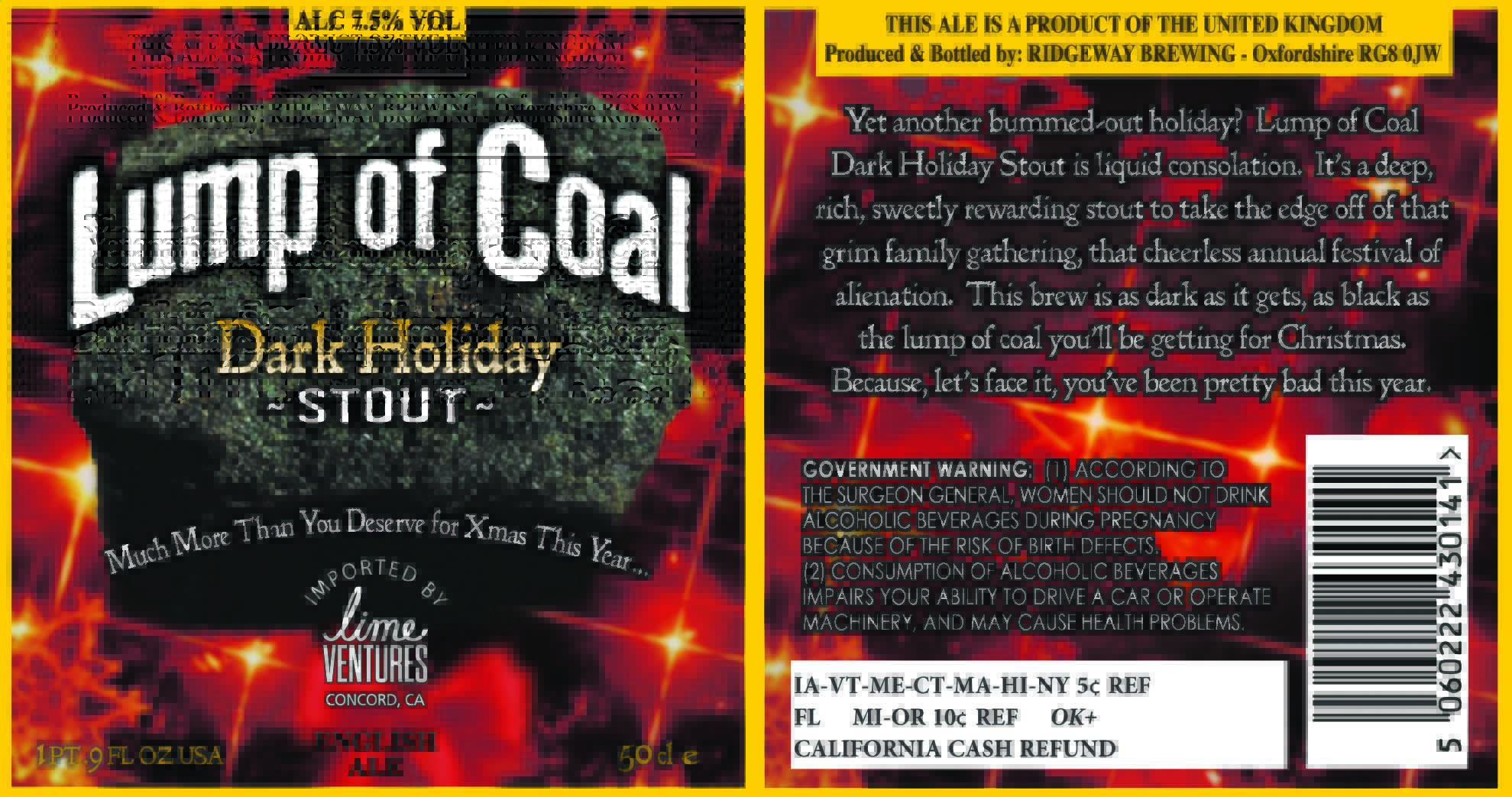 TABC label artwork for Lump of Coal Dark Holiday Stout
