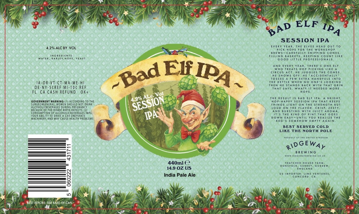 TABC label artwork for Bad Elf IPA