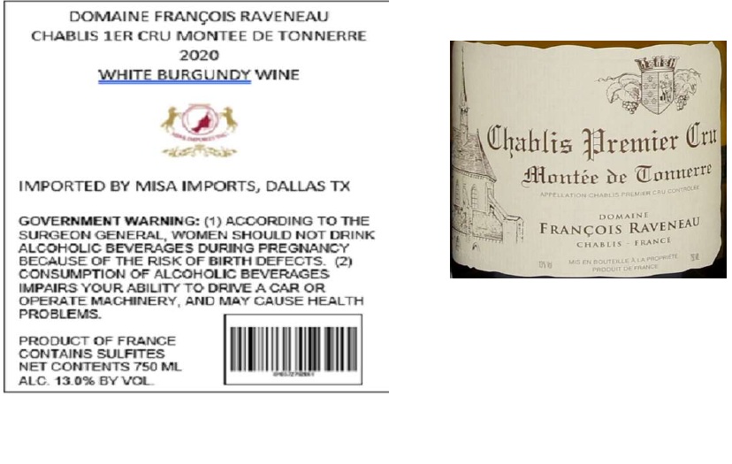 TABC label artwork for DOMAINE FRANCOIS RAVENEU MONTEE DE TONNERRE