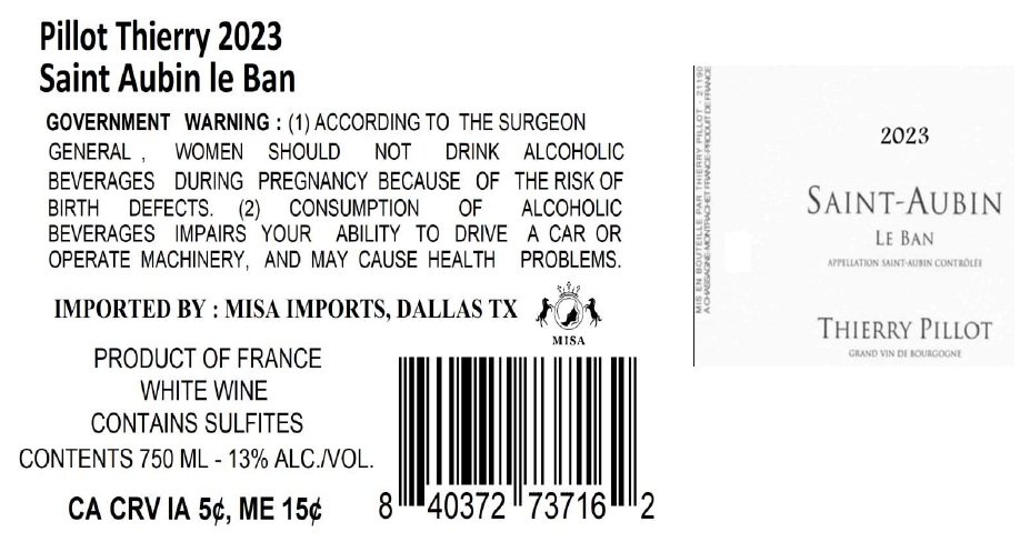 TABC label artwork for PILLOT THIERRY LE BAN