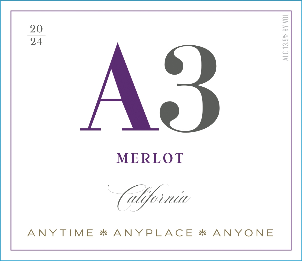 TABC label artwork for A3 Merlot California 2024