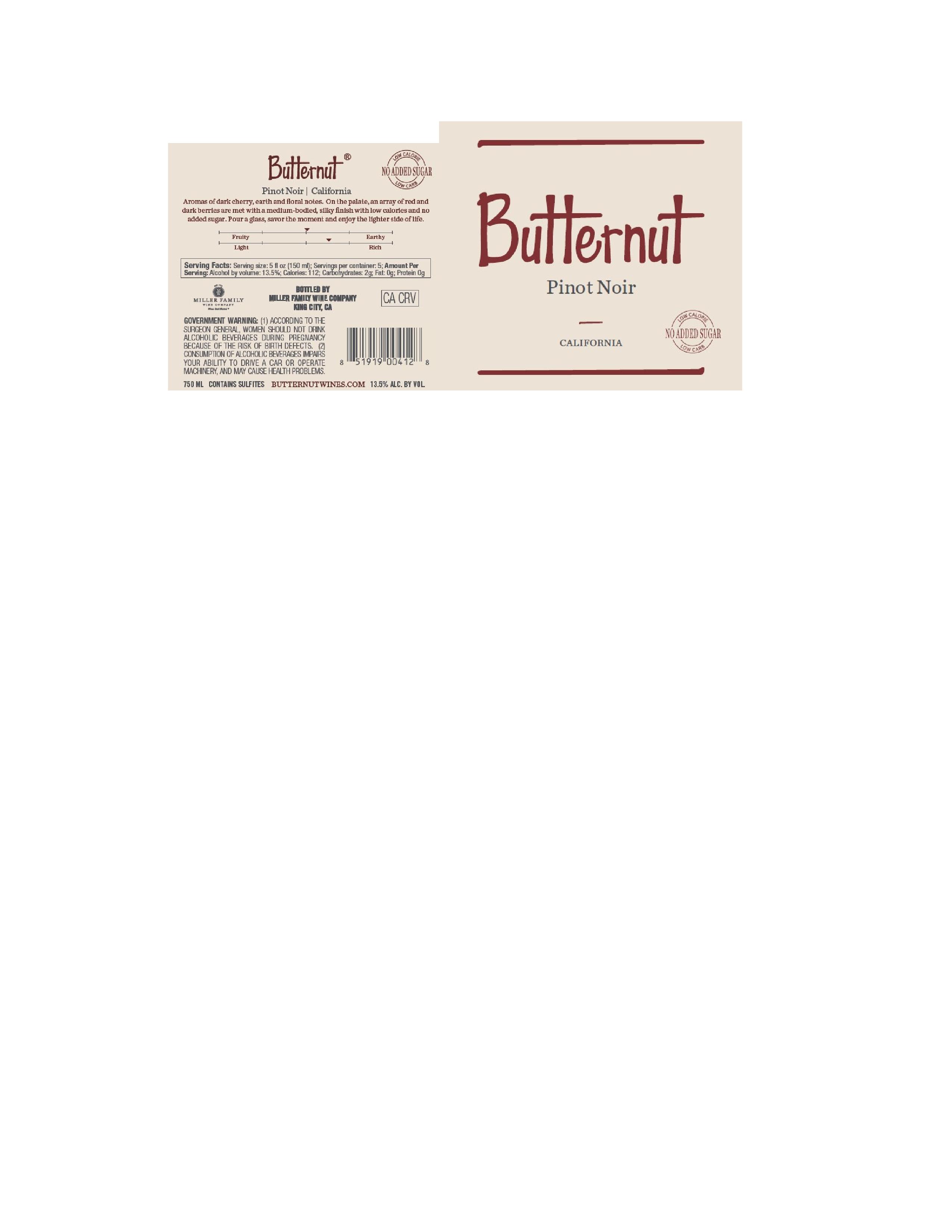 TABC label artwork for Butternut Pinot Noir