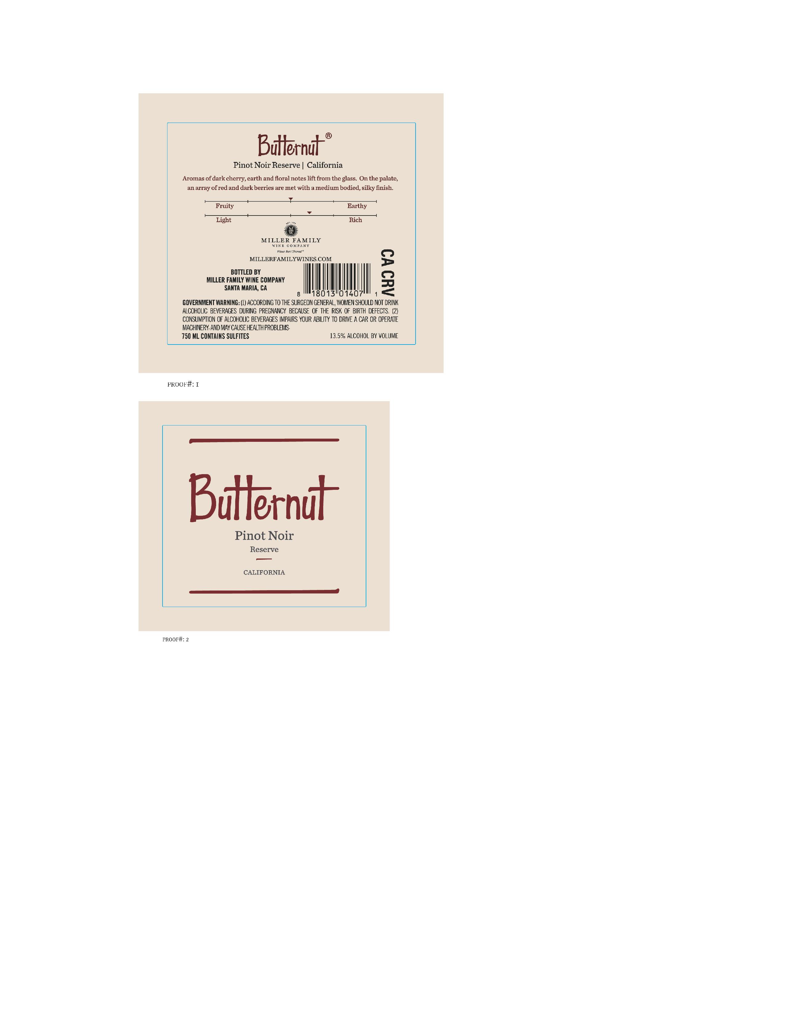 TABC label artwork for Butternut Reserve Pinot Noir