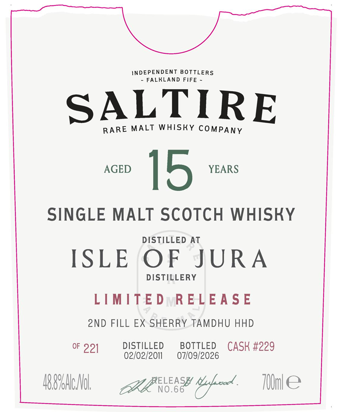 TABC label artwork for Saltire Single Malt Scotch Whisky Aged 15 Years Isle Of Jura