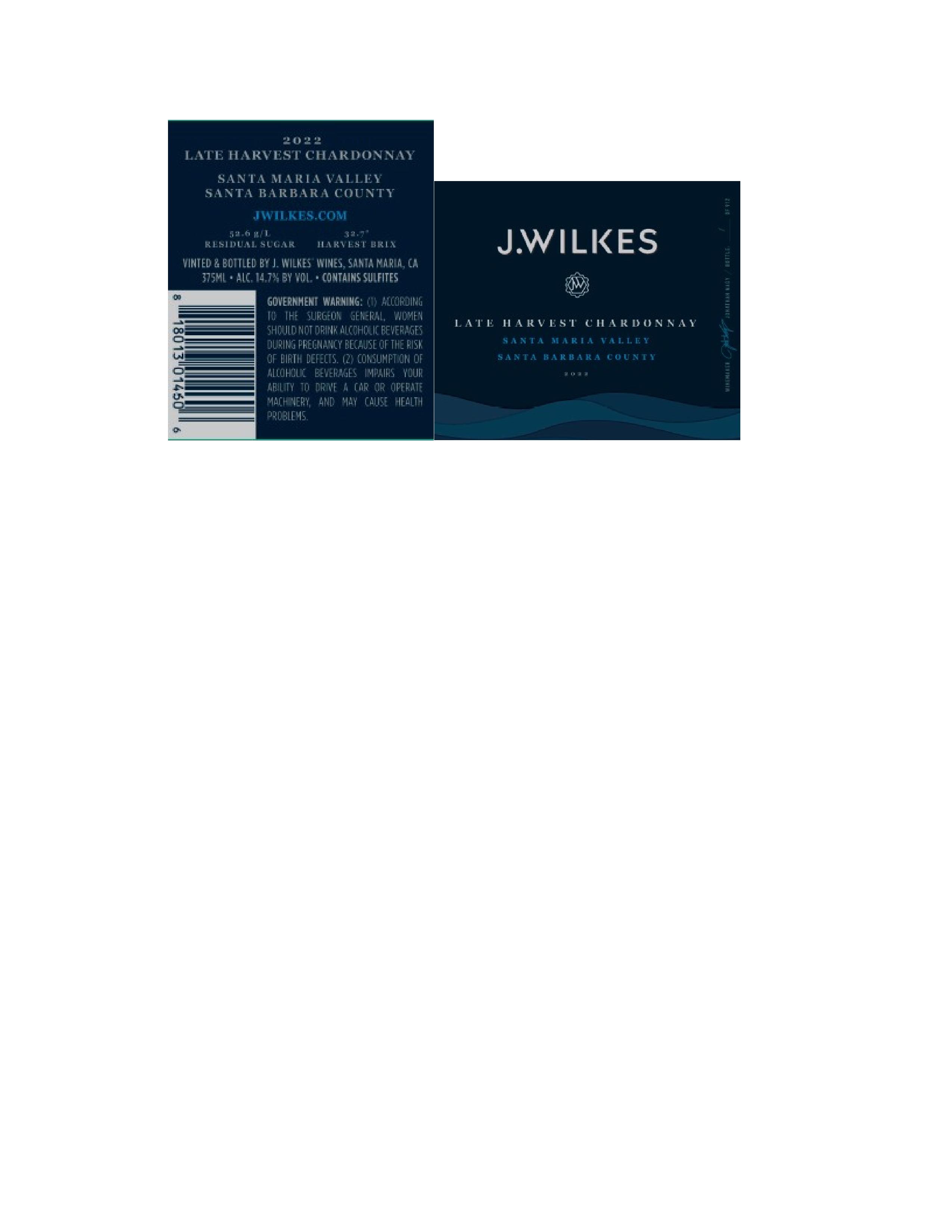 TABC label artwork for J Wilkes Late Harvest Chardonnay