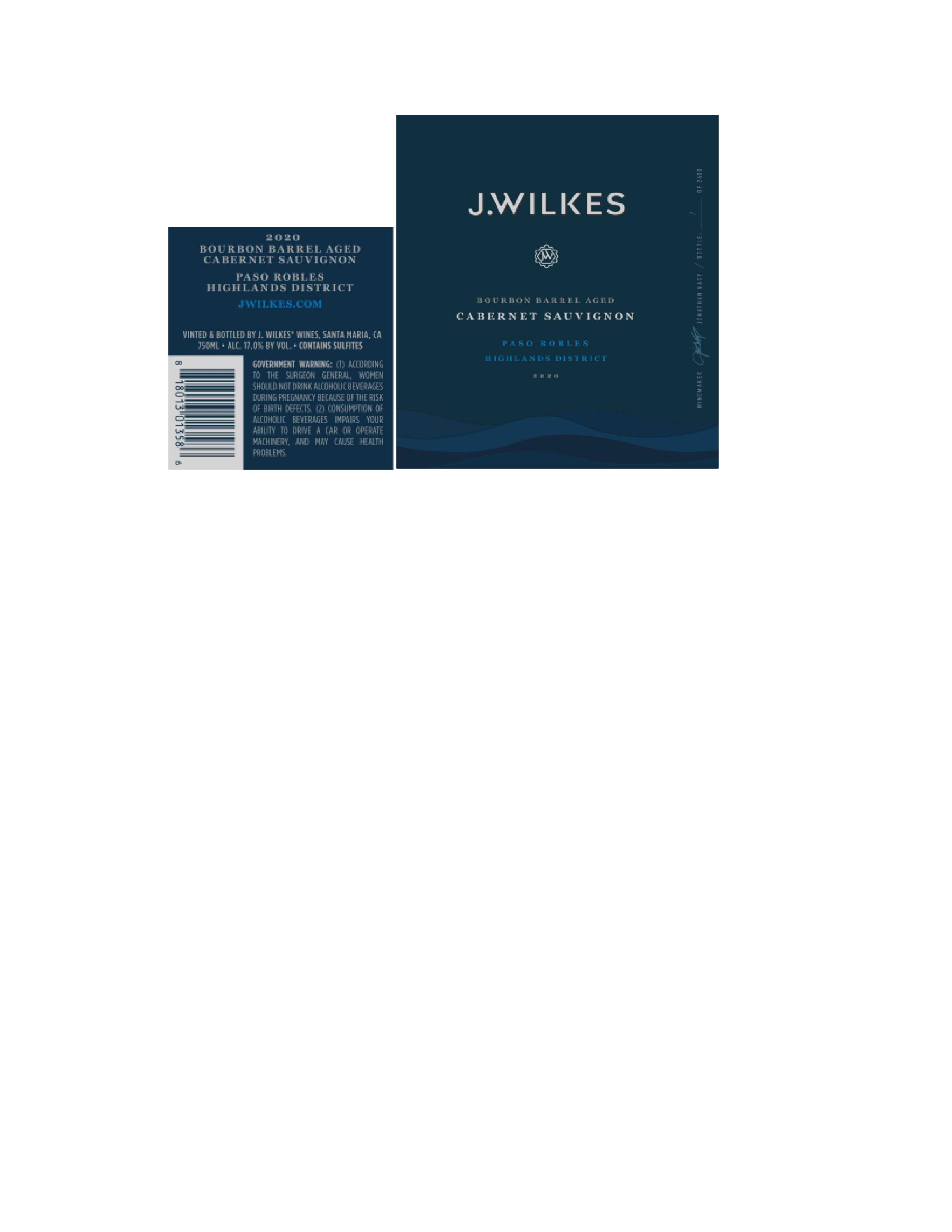 TABC label artwork for J Wilkes Bourbon Barrel Cabernet Sauvignon