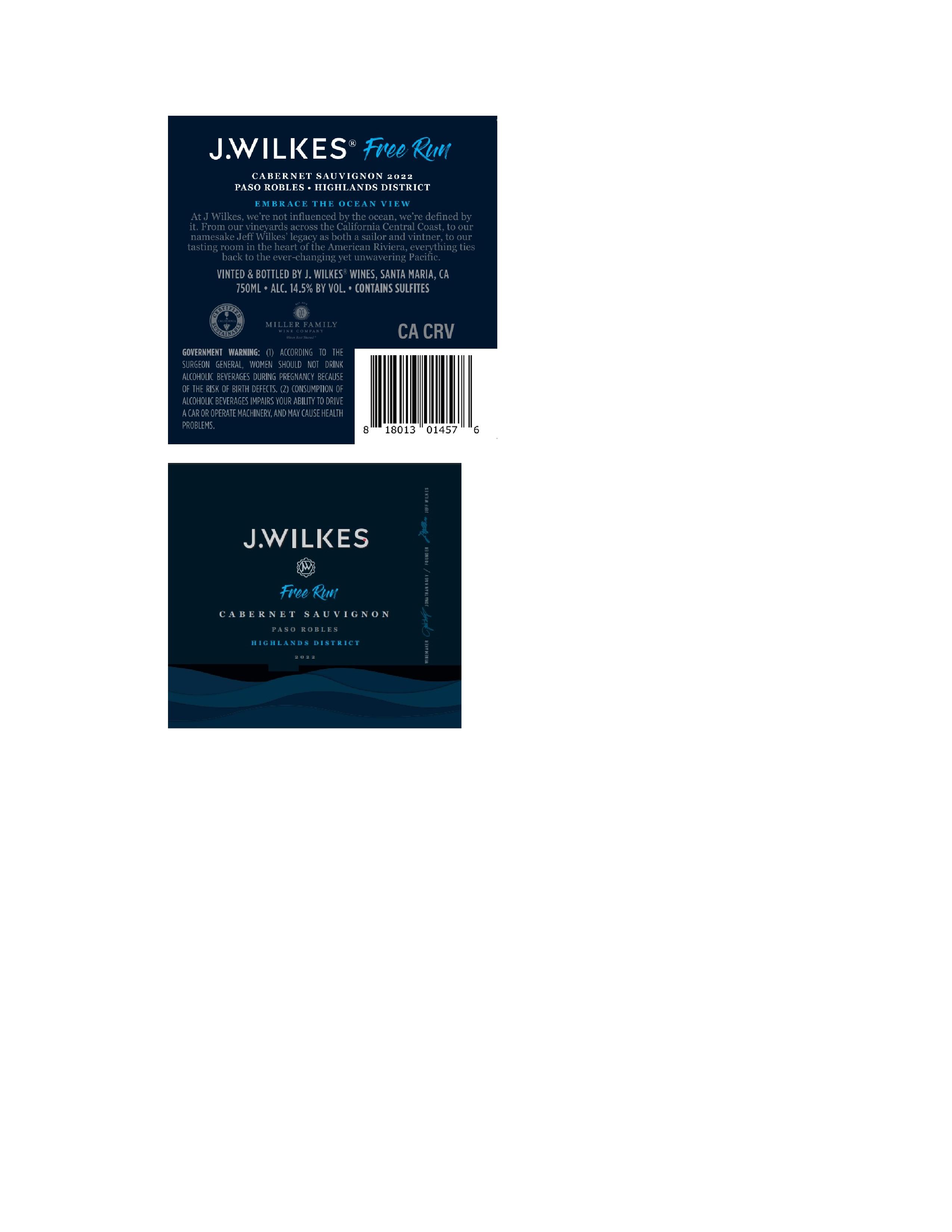 TABC label artwork for J Wilkes Free Run Cabernet Sauvignon