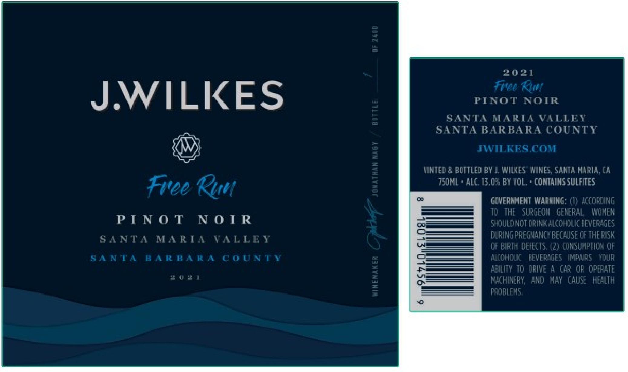 TABC label artwork for J Wilkes Free Run Pinot Noir