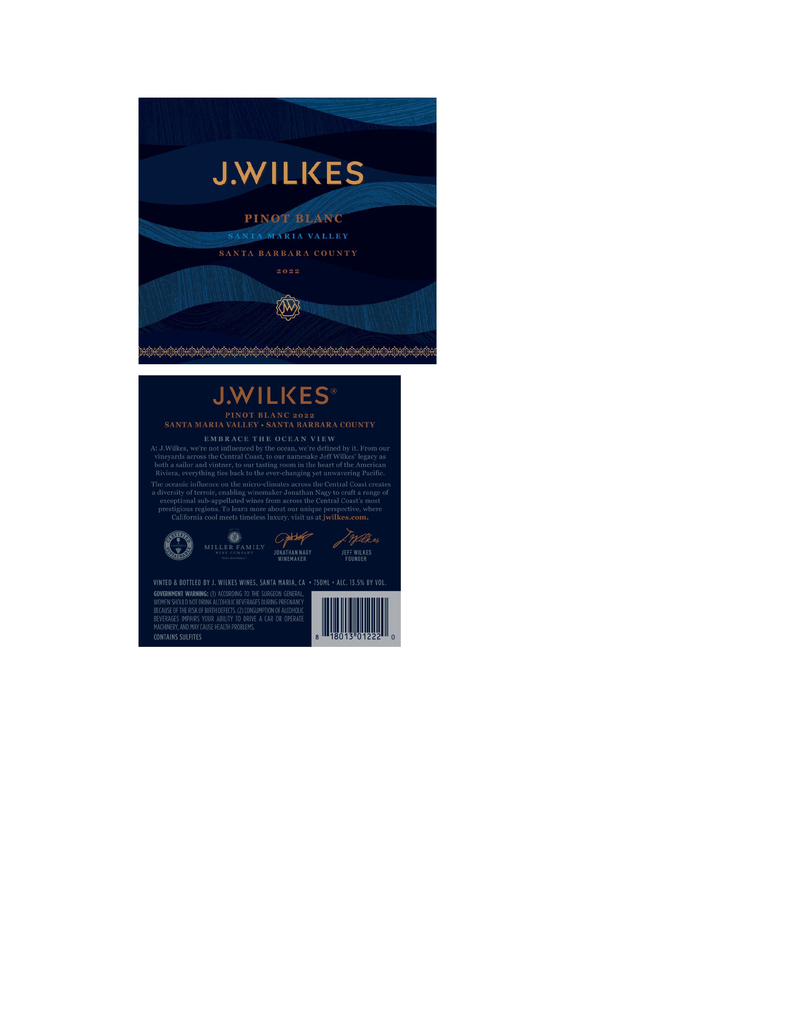 TABC label artwork for J Wilkes Pinot Blanc