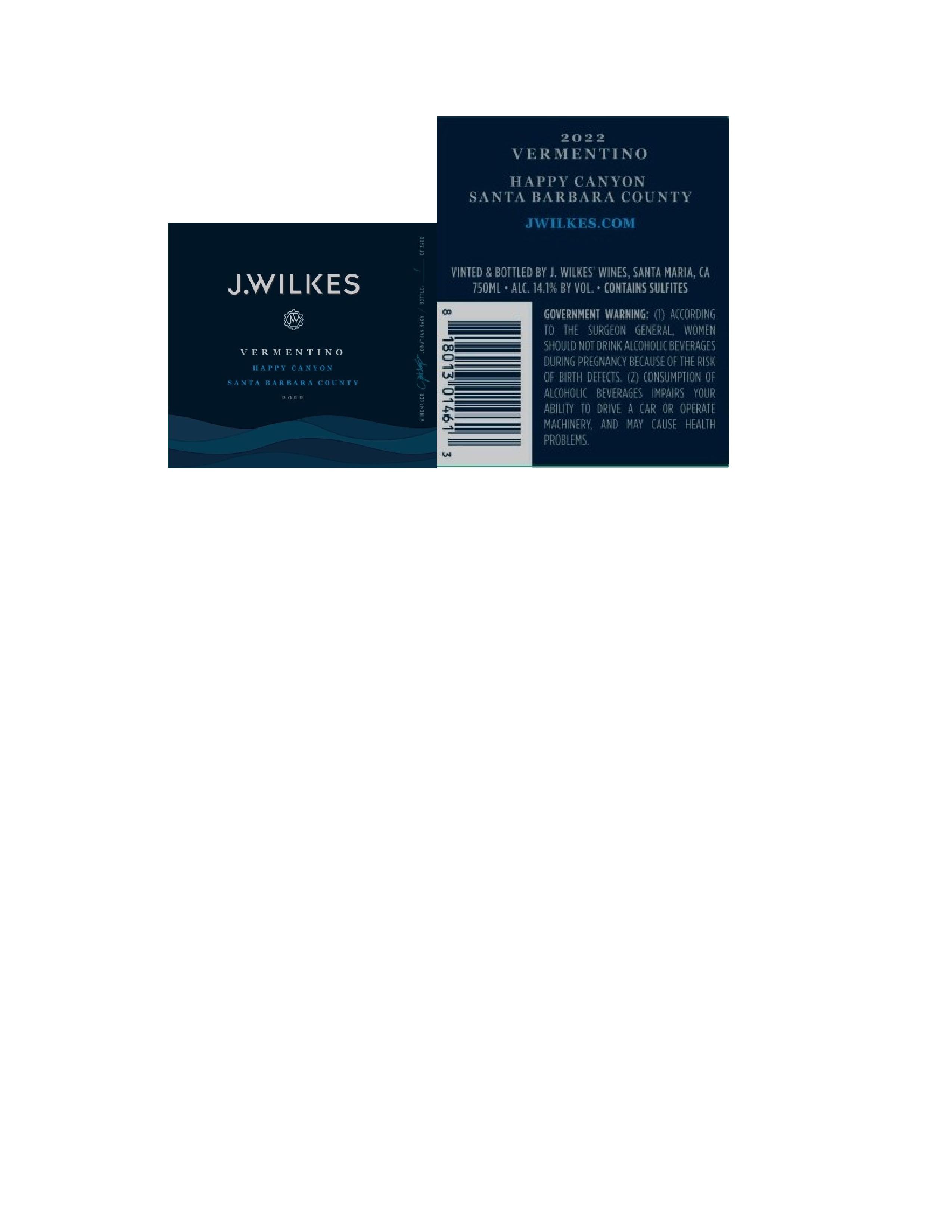 TABC label artwork for J Wilkes Vermentino