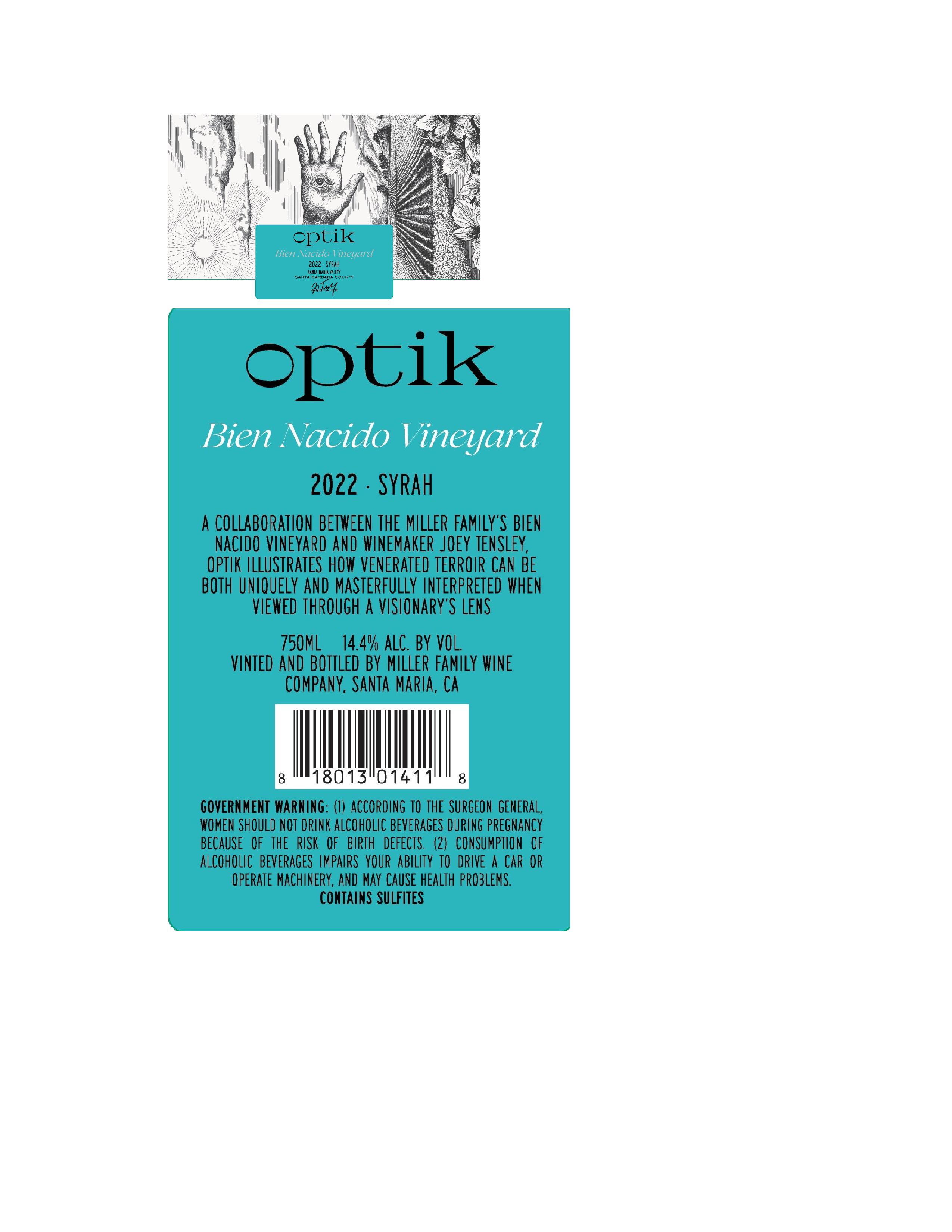 TABC label artwork for Optik Syrah