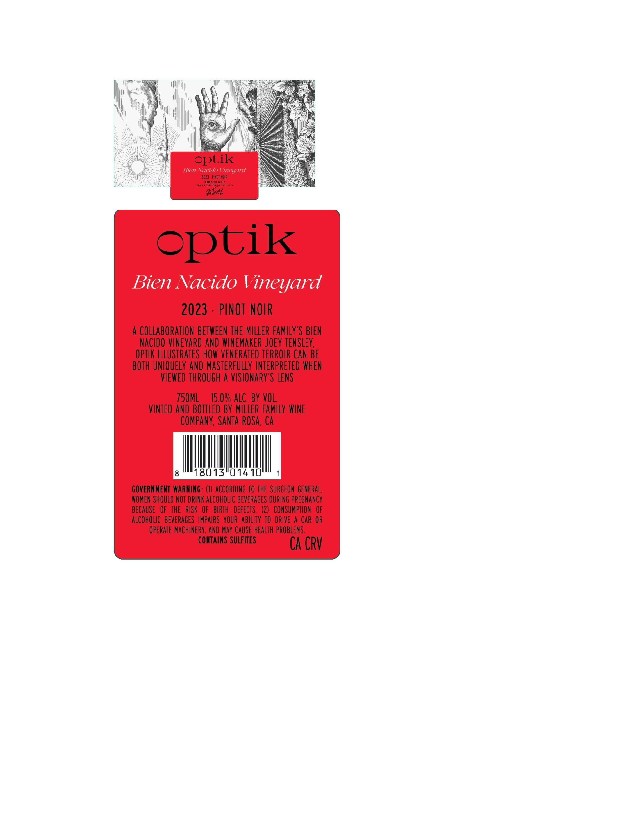 TABC label artwork for Optik Pinot Noir