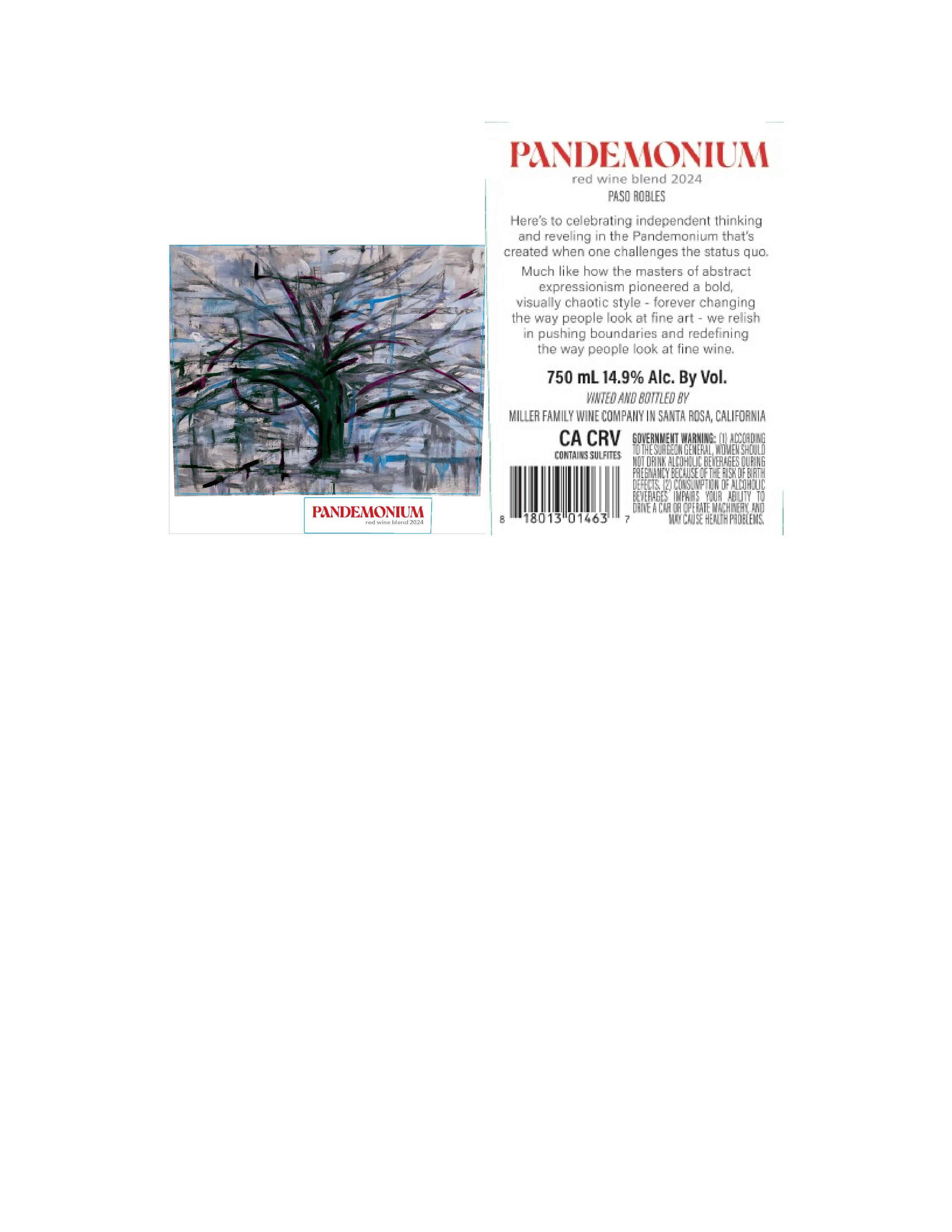 TABC label artwork for Pandemonium Red Wine Blend