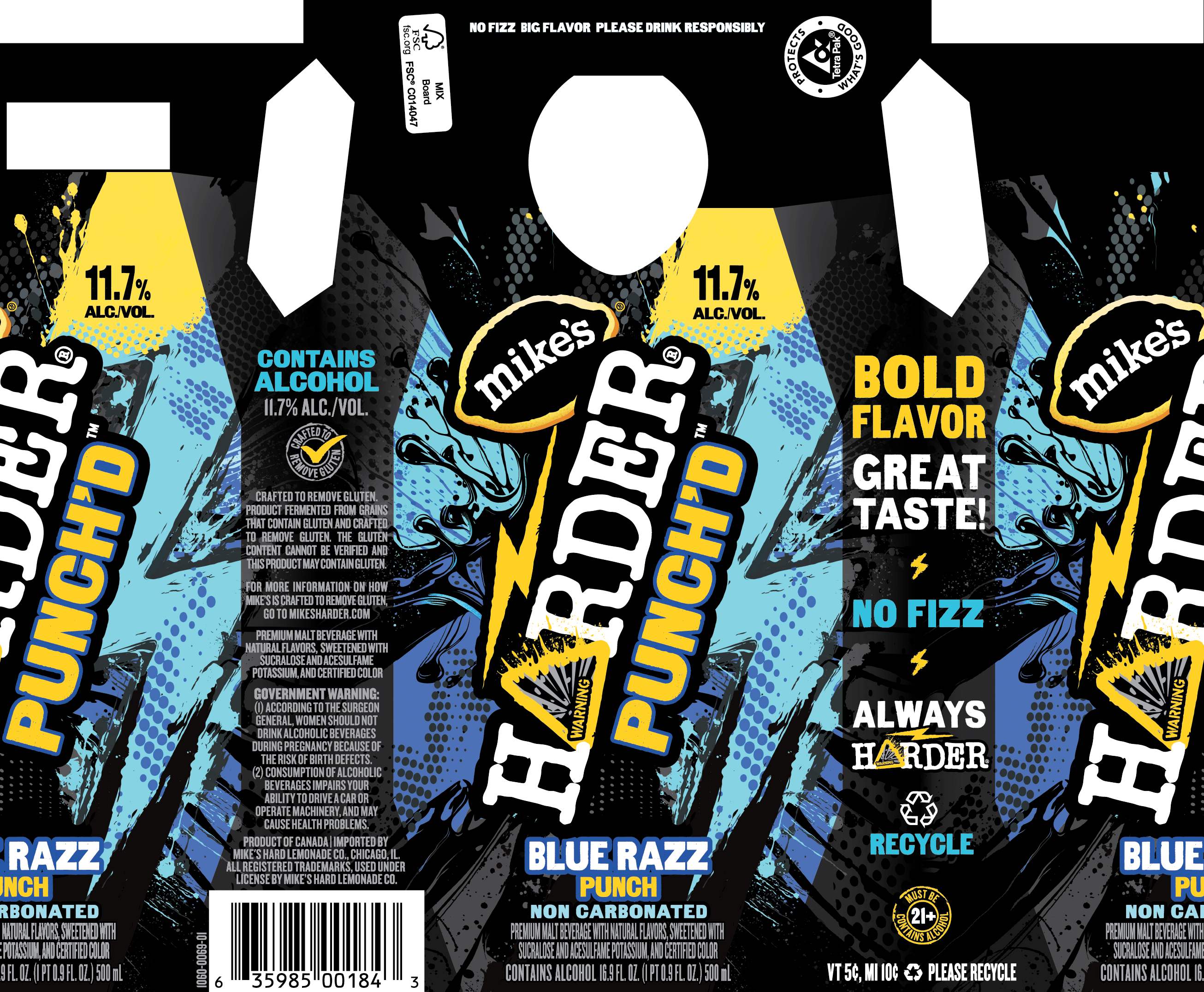 TABC label artwork for Mike's Harder Punch'd Blue Razz Punch