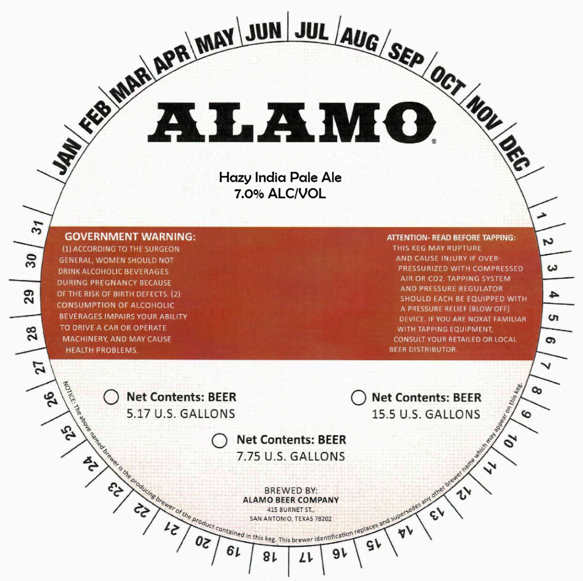 TABC label artwork for Alamo Hazy IPA